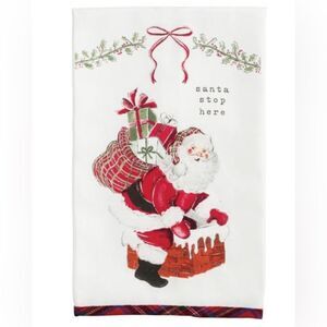 NWT Mudpie Santa Stop Here Printed Kitchen Towel